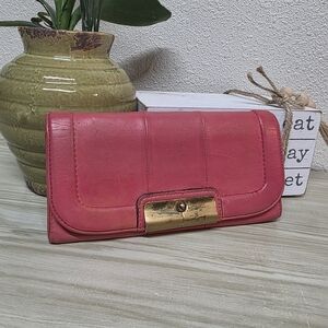 Coach Pink Salmon Leather Wallet with Gold Accent